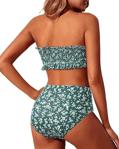 Bandeau Smocked Top & High Waist Bikini Set
