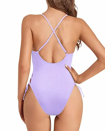 Best Tummy Control Swimwear Womens 1 Piece Swimsuits-Light Purple