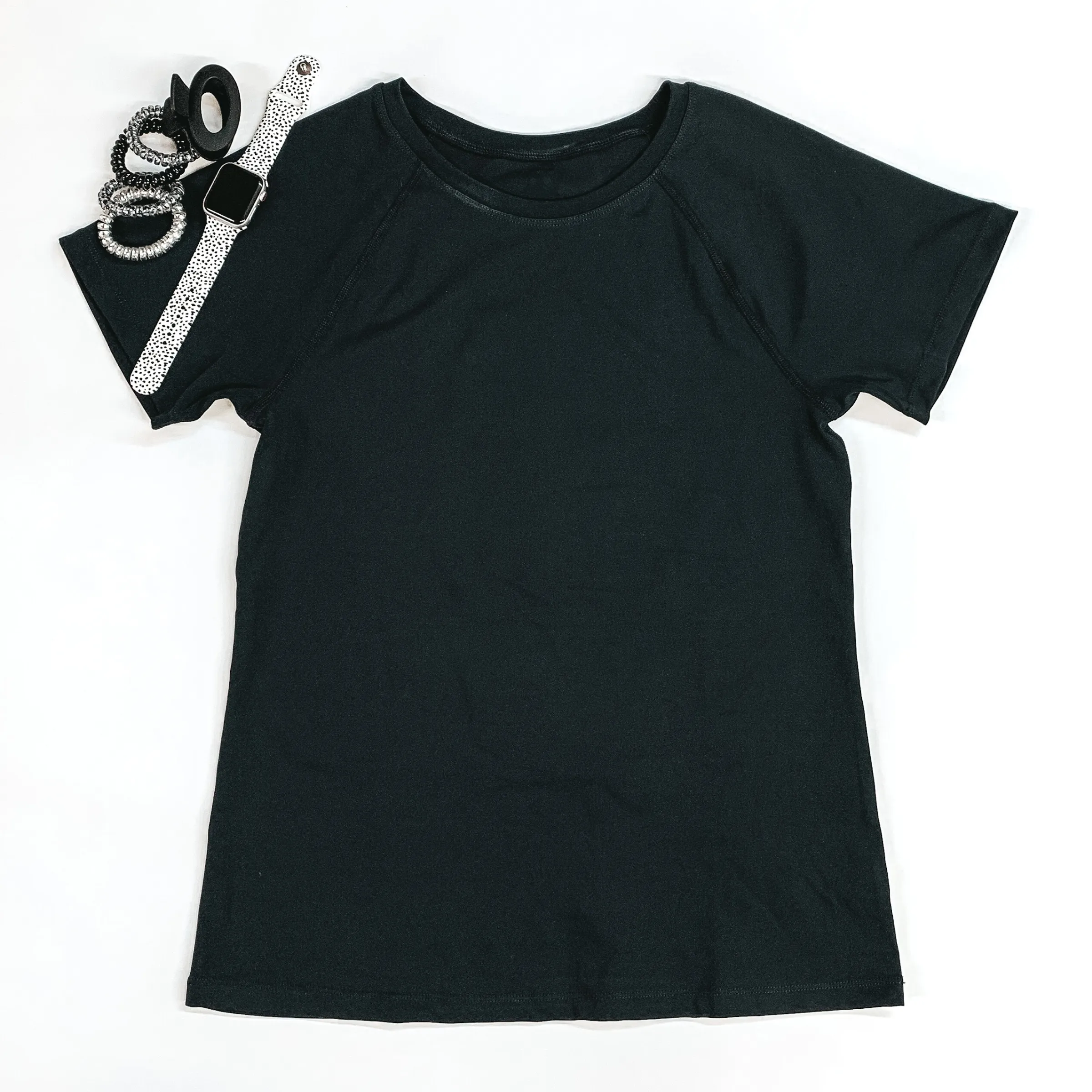 Breaking Records Fitted Short Sleeve Active Top in Black