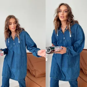 Denim hoodie coats with pants