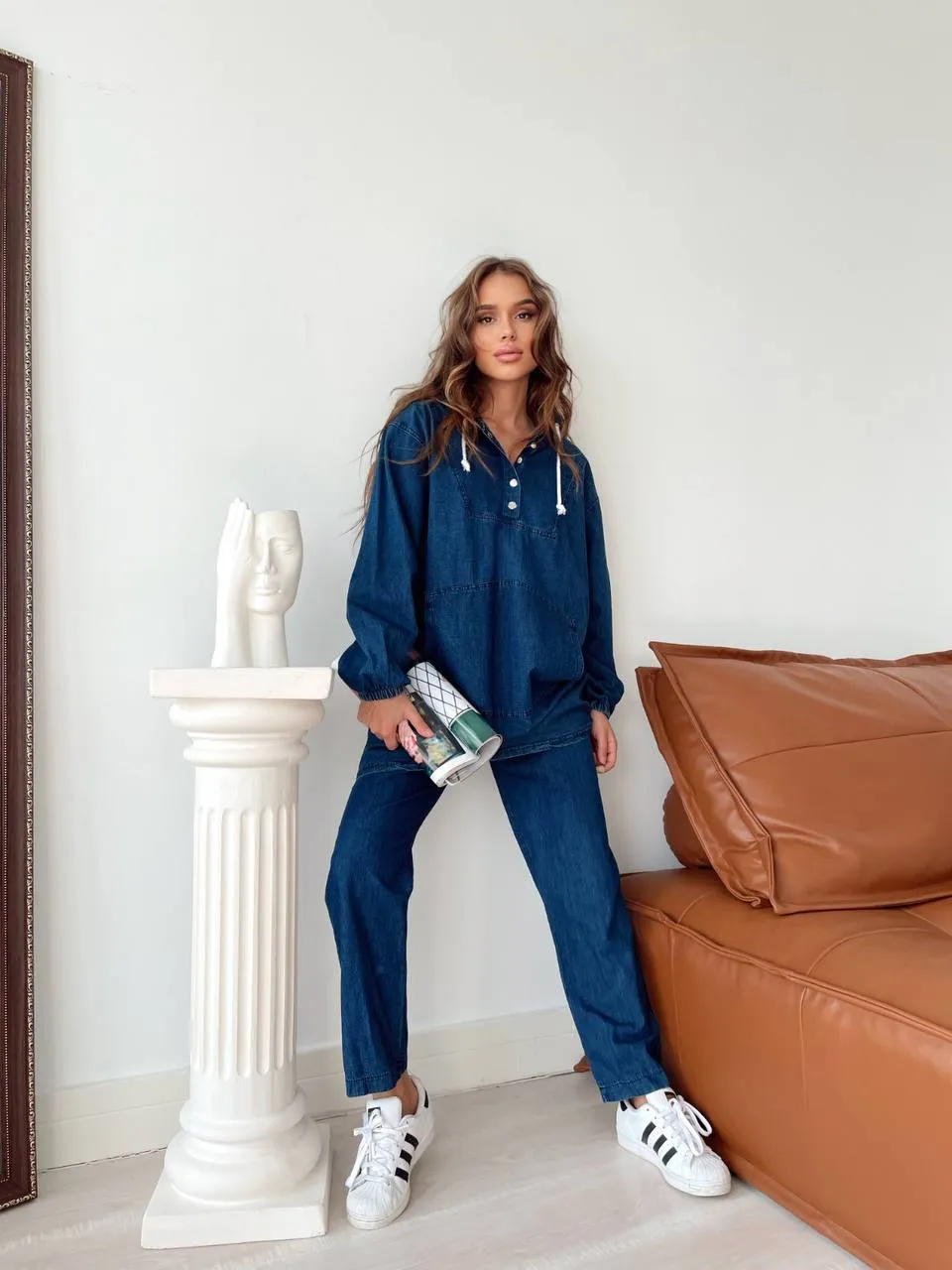 Denim hoodie coats with pants