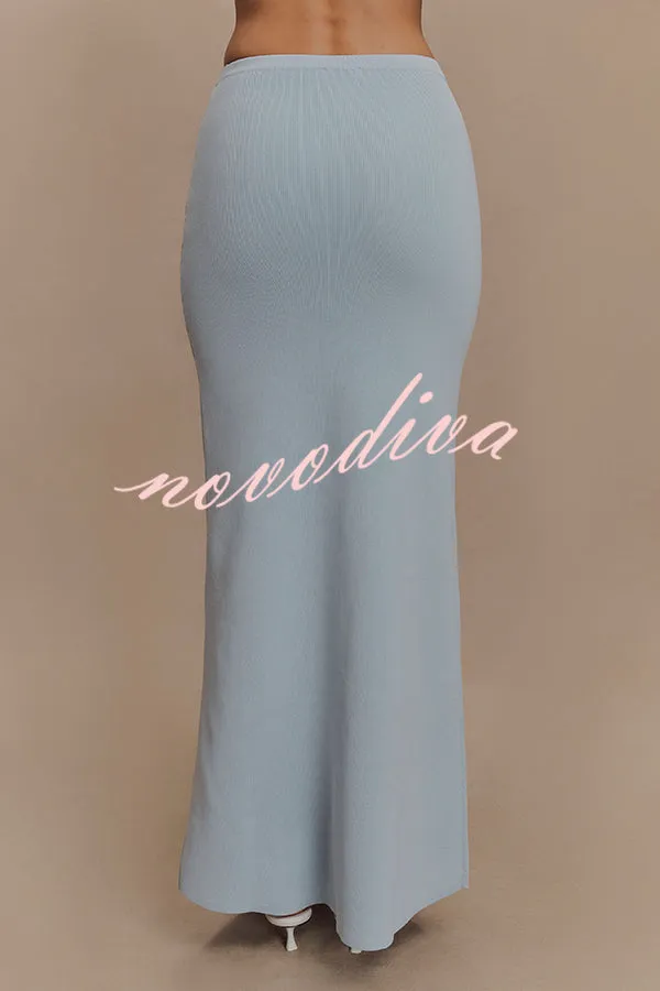 Effortless Chic Ribbed Knit High Rise Stretch Maxi Skirt
