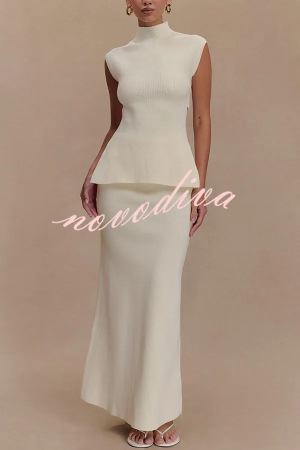 Effortless Chic Ribbed Knit High Rise Stretch Maxi Skirt