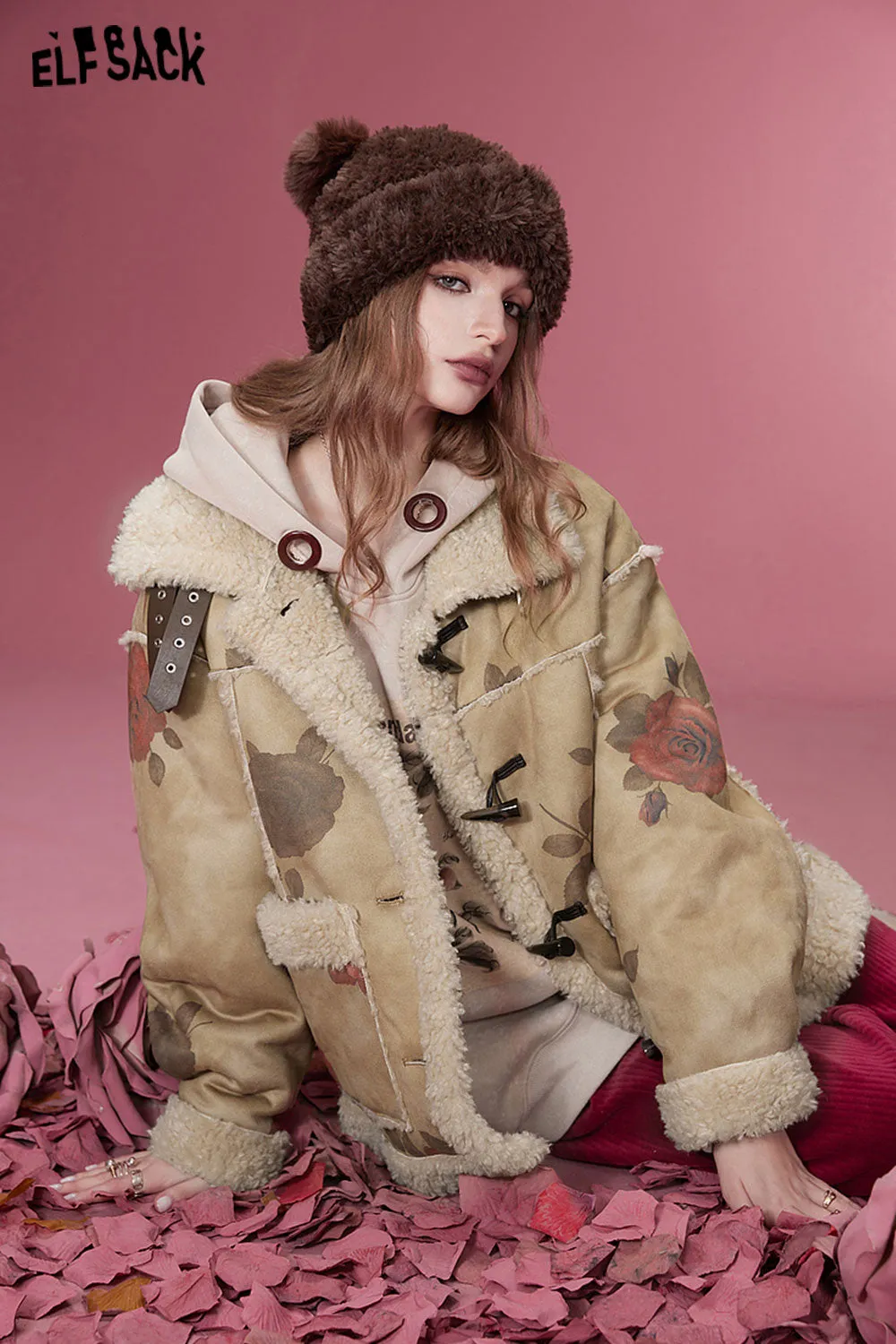 ELFSACK Graphic Cotton Jackets Women 2023 Winter New Luxury Designer Outwears