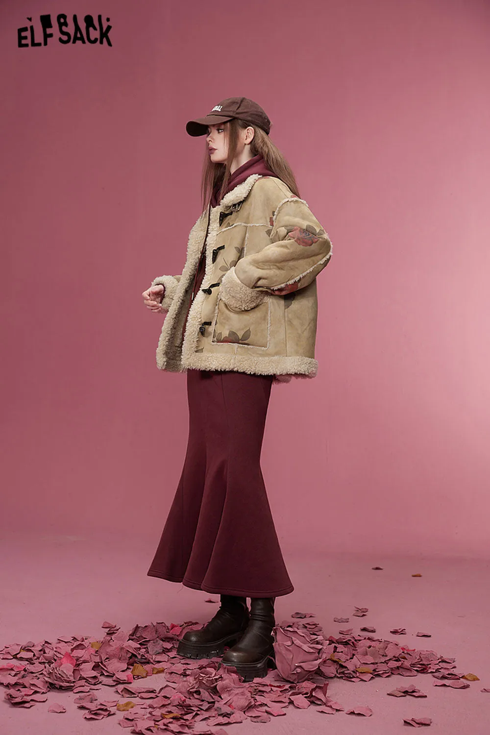 ELFSACK Graphic Cotton Jackets Women 2023 Winter New Luxury Designer Outwears