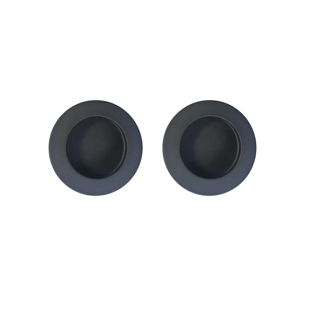 One Pair of Anniston 50mm Sliding Door Round Flush Pulls - Matt Black Finish