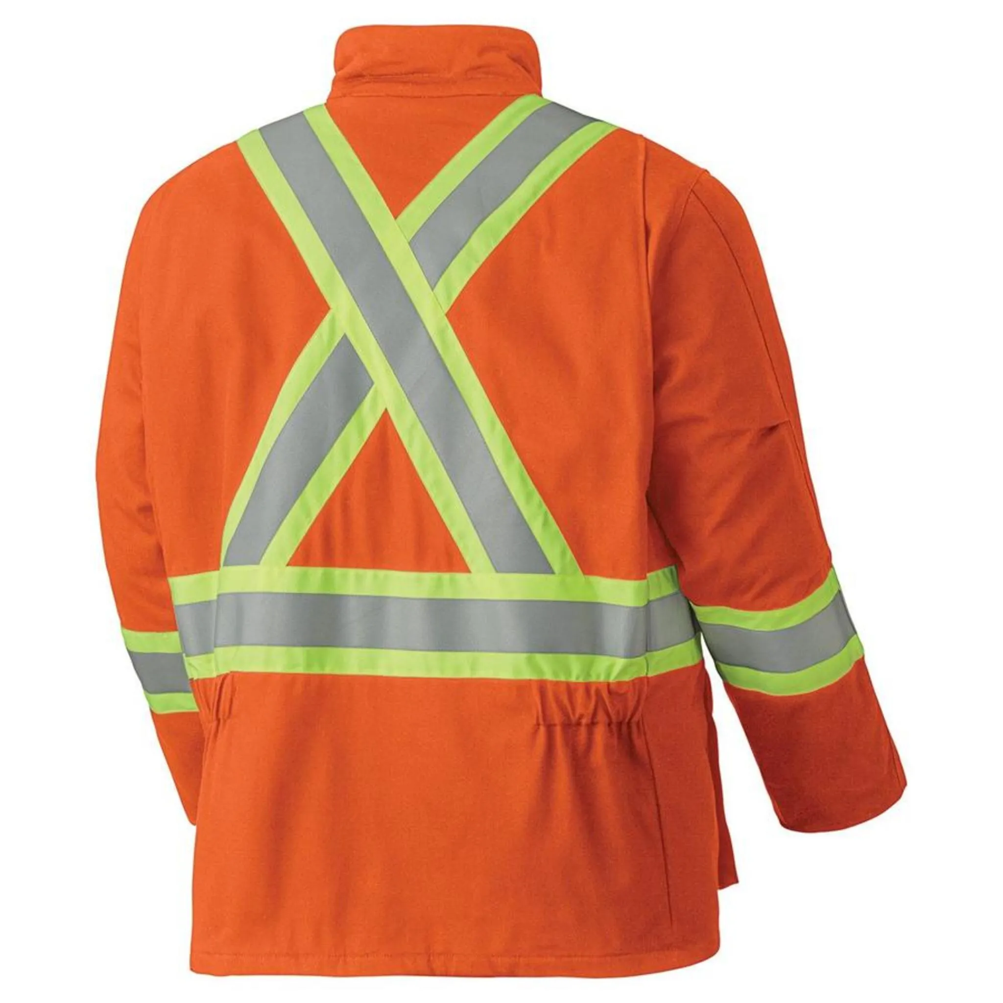 Pioneer Men's Hi Vis Winter Parka - CSA Certified, Flame Resistant Cotton, Reflective Tape, Adjustable Hood, Cold Weather Protection | Sizes S-5XL