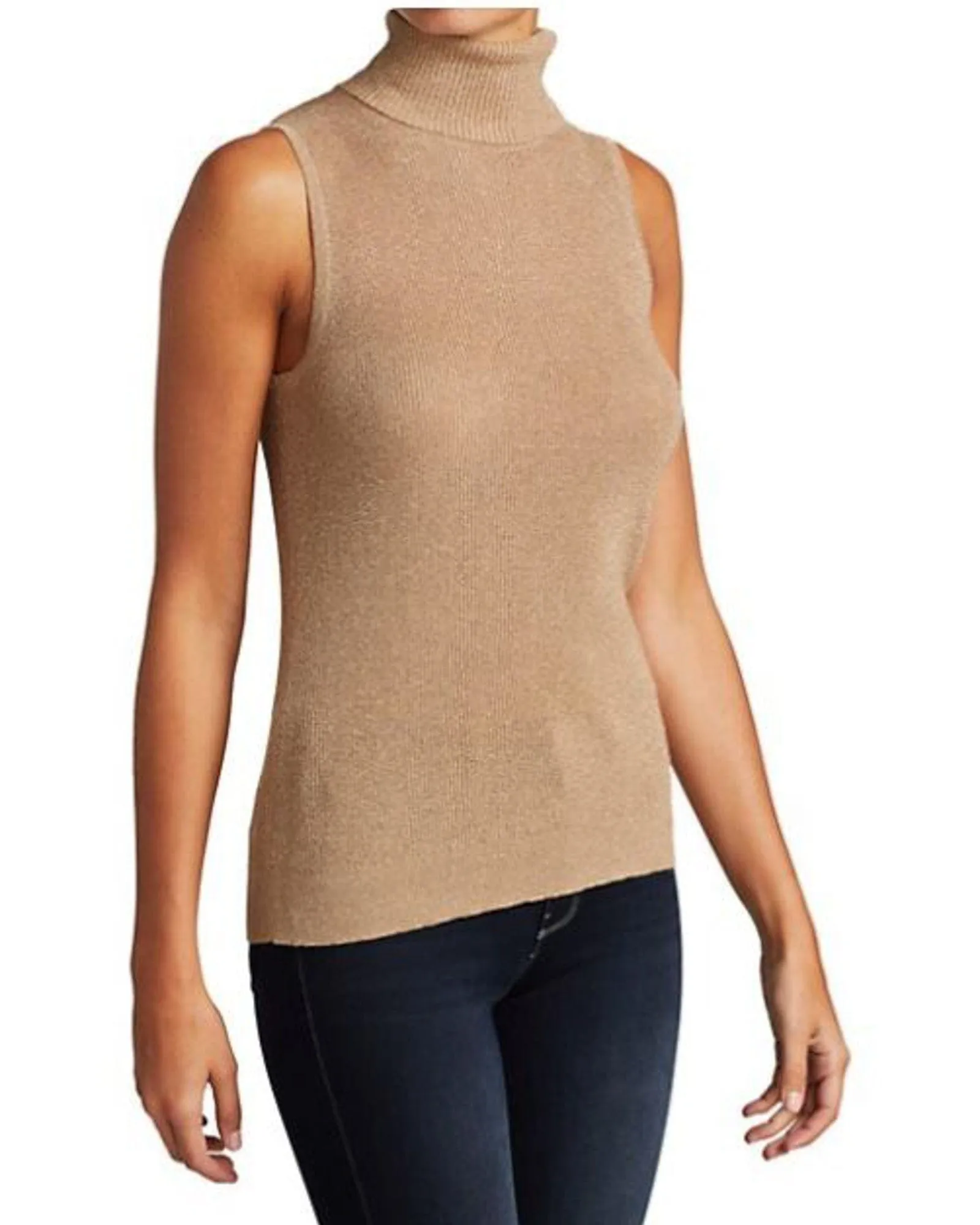 "Sabrina" Metallic Sleeveless Turtleneck Sweater