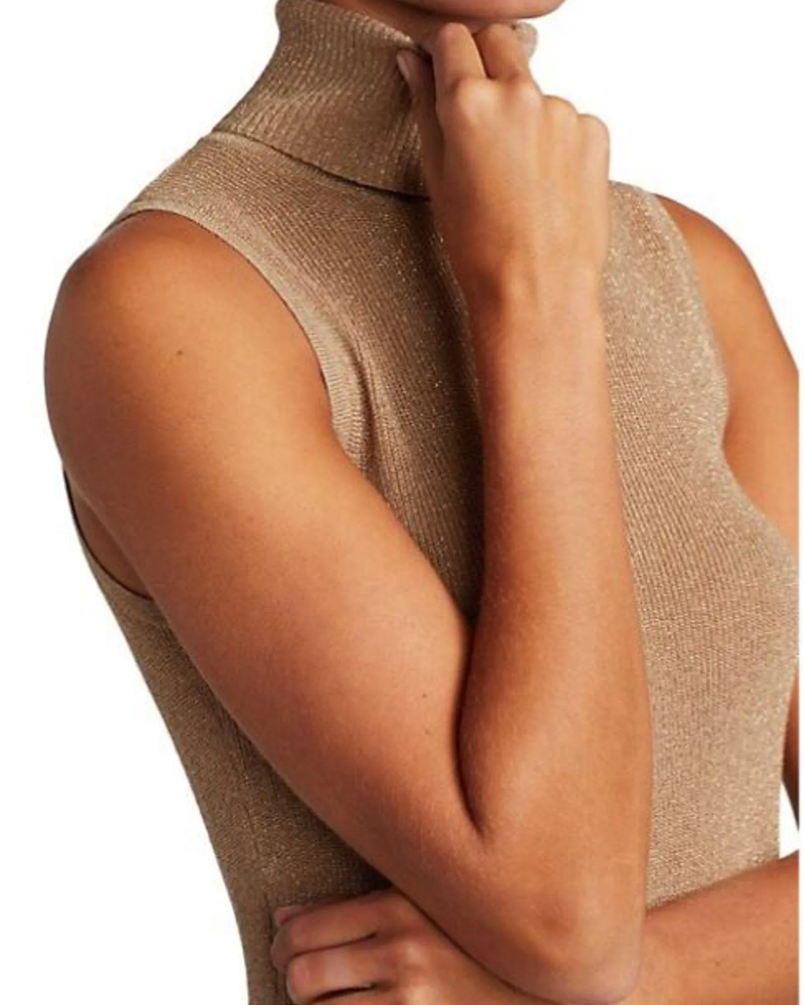 "Sabrina" Metallic Sleeveless Turtleneck Sweater