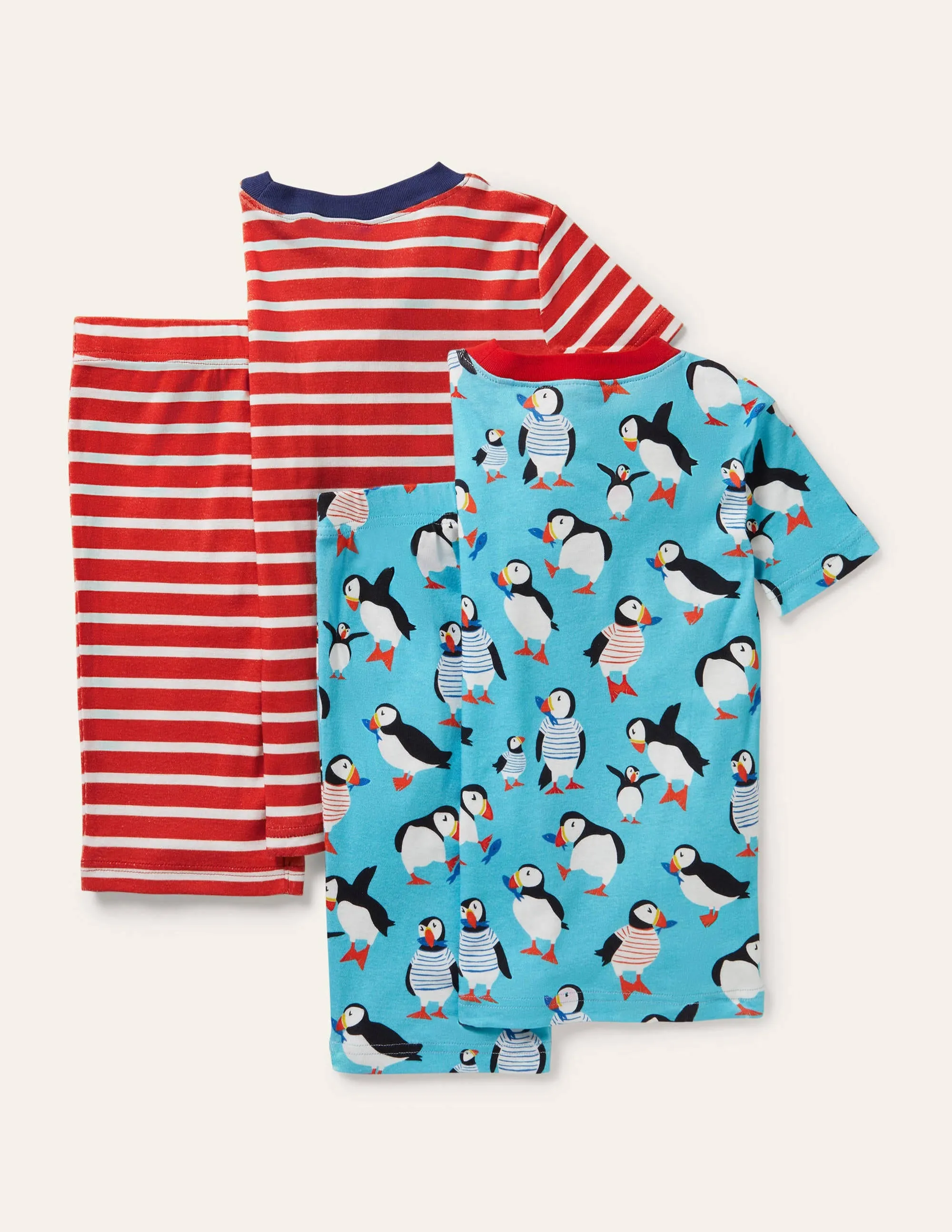 Snug Twin Pack Short Pyjamas-Aqua Blue Puffins