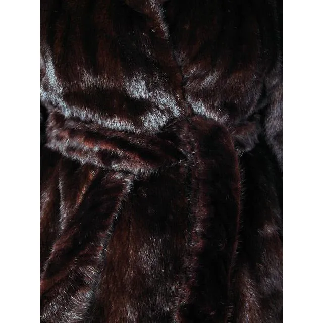Vintage Espresso Black Mink Belted Full Length Coat Roland Forgues Medium-Large