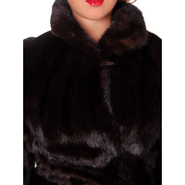 Vintage Espresso Black Mink Belted Full Length Coat Roland Forgues Medium-Large