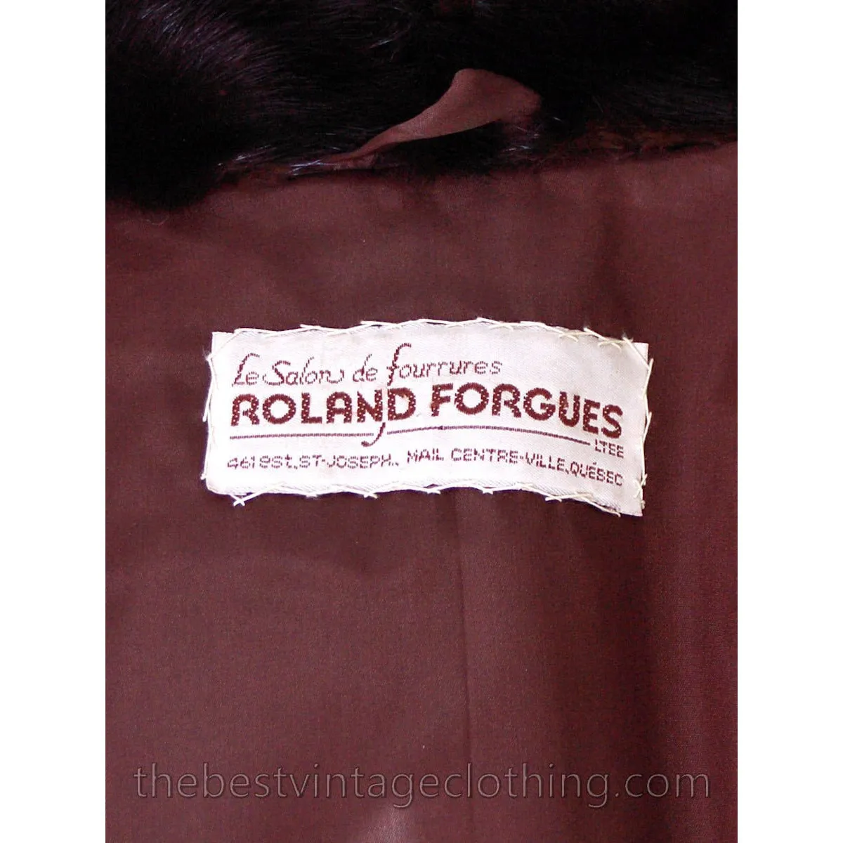 Vintage Espresso Black Mink Belted Full Length Coat Roland Forgues Medium-Large