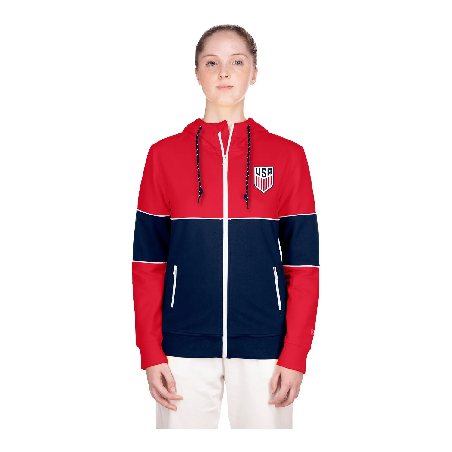 Women's New Era USMNT Full Zip Blocked Red Hoodie